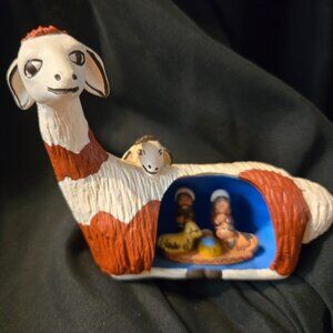 Small Clay Made in Peru Nativity Scene Alpaca